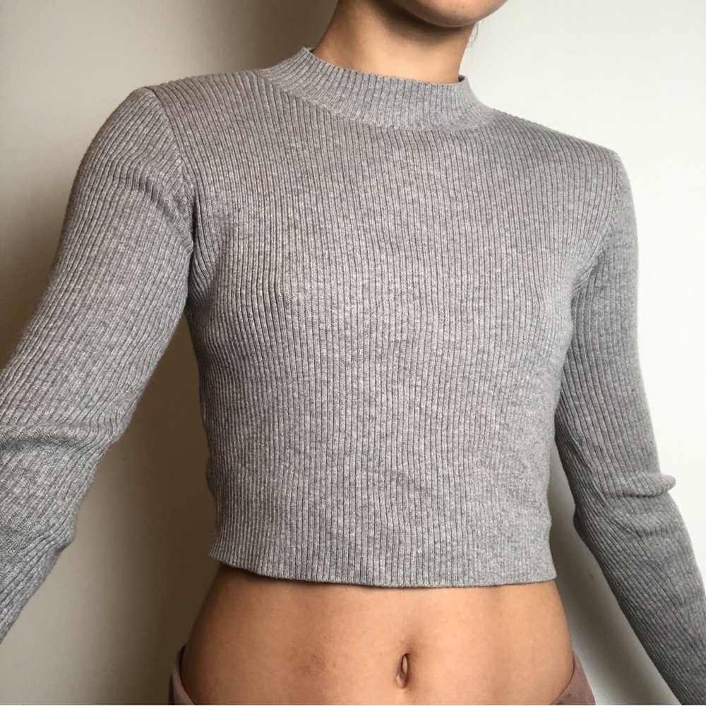 Brandy Melville Ribbed High Neck Cropped Long Sleeve!